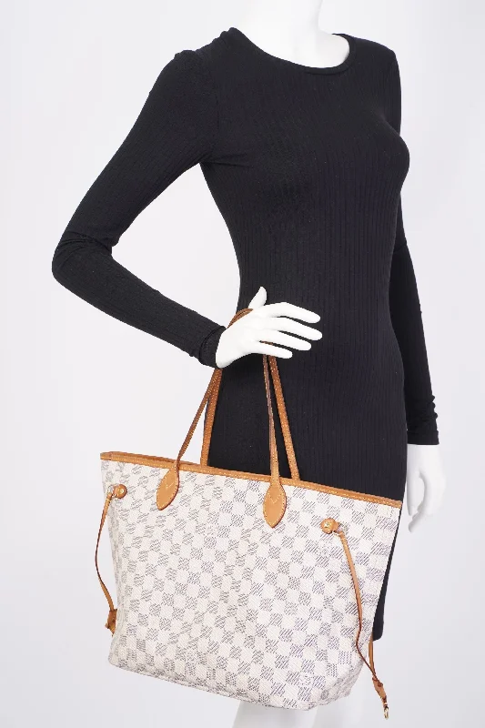 Ladies Louis Vuitton handbags with a detachable coin purse insideLouis Vuitton Neverfull MM Damier Azur Coated Canvas