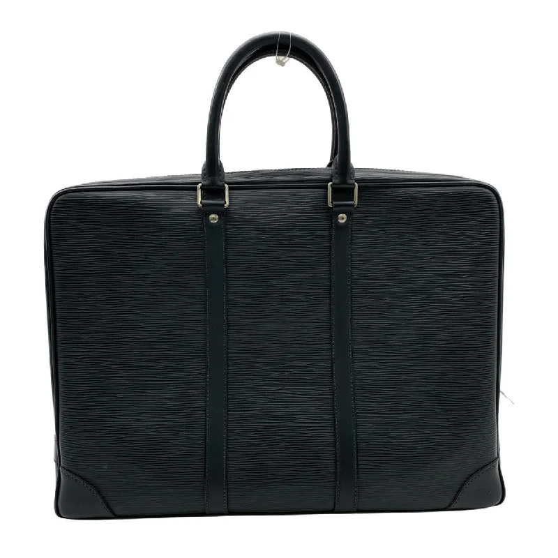 Louis Vuitton tote bags with a printed LV logo on the front for brand visibilityLouis Vuitton Black Leather Porte Document Business briefcase bag