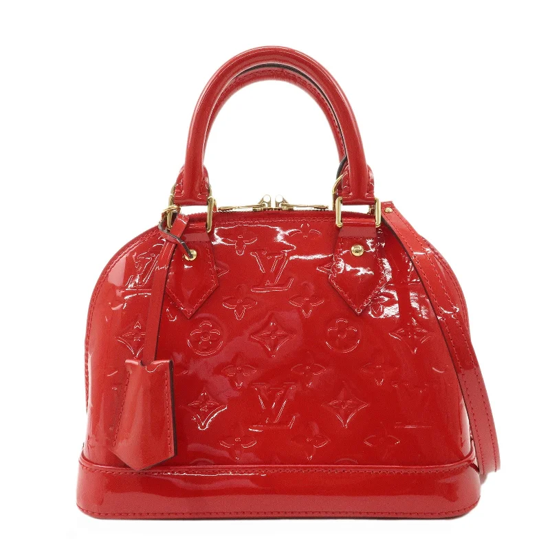 Louis Vuitton Alma bags with a monogram - embossed leather surfaceLouis Vuitton Monogram Vernis Alma BB Hand Bag Rouge M91698