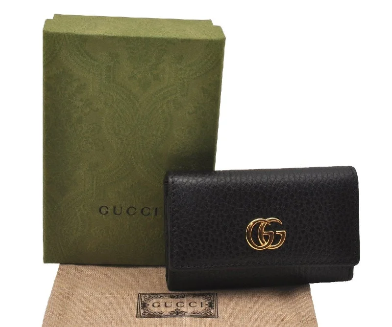 Gucci backpacks for women with a hidden back pocketAuth GUCCI GG Marmont Double G 6 Hooks Key Case Leather 456118 Black Box 4049J