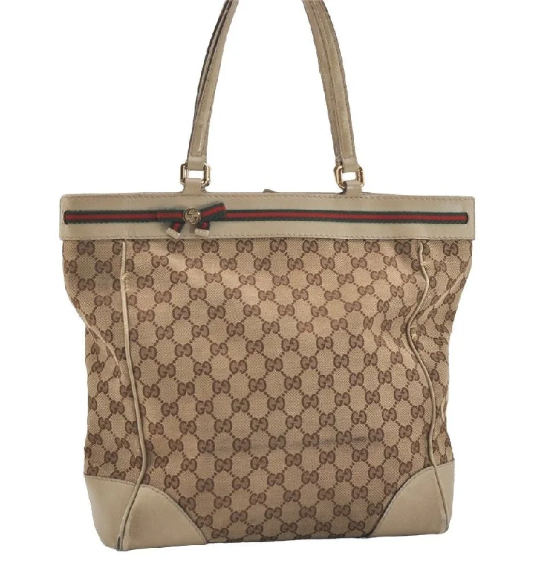 Gucci backpacks for women with a padded laptop compartmentAuth GUCCI Web Sherry Line Mayfair Tote Bag GG Canvas Leather 257062 Brown 4375J