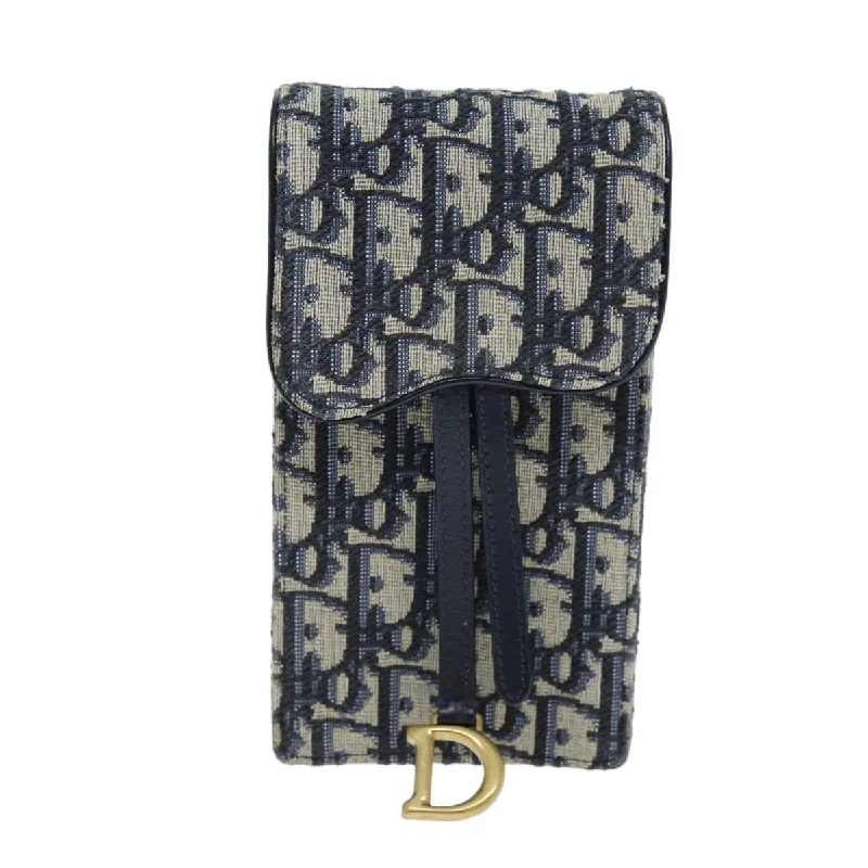 High - fashion Christian Dior bags with a geometric patternCHRISTIAN DIOR Trotter Canvas Chain Shoulder Bag Navy Auth 71549A