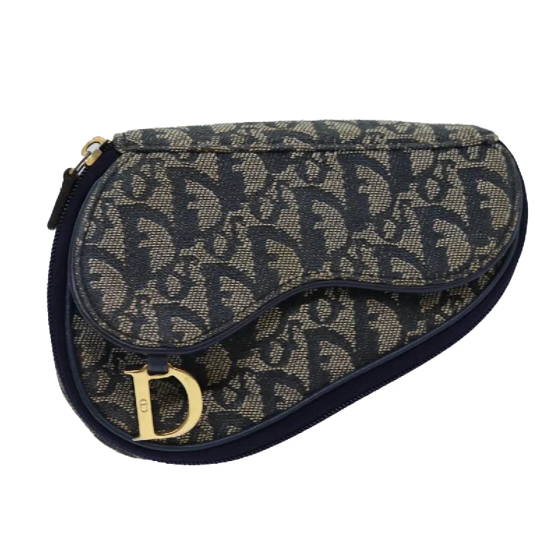 Christian Dior bags with a side - pocket for holding a water bottleCHRISTIAN DIOR Trotter Canvas Saddle Pouch Navy Gold Auth bs16602