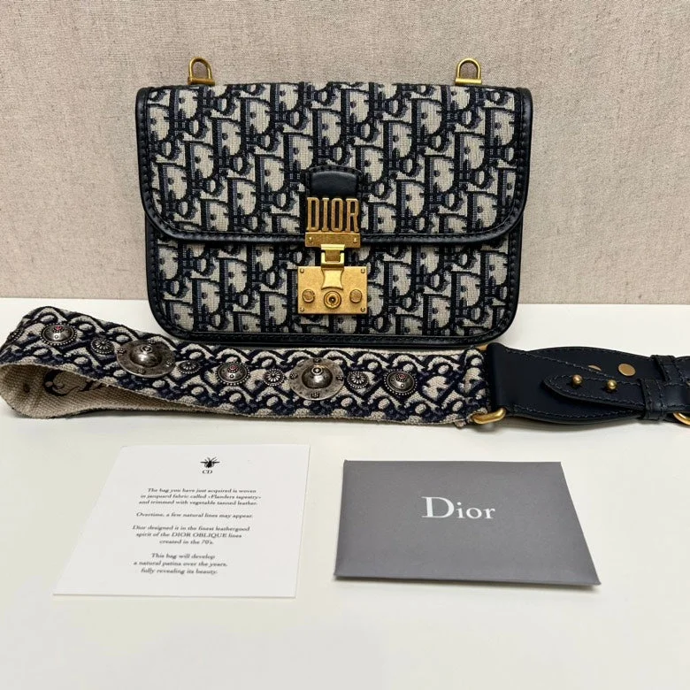 Christian Dior handbags with a removable shoulder strap for versatilityDior Addict Blue Canvas Crossbody Bag Medium