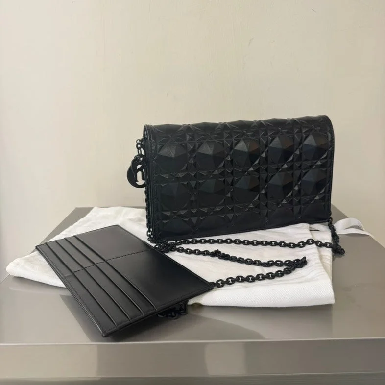 Luxury Christian Dior crossbody bags with a chain - link strapDior Black Leather Wallet On Chain Bag Medium