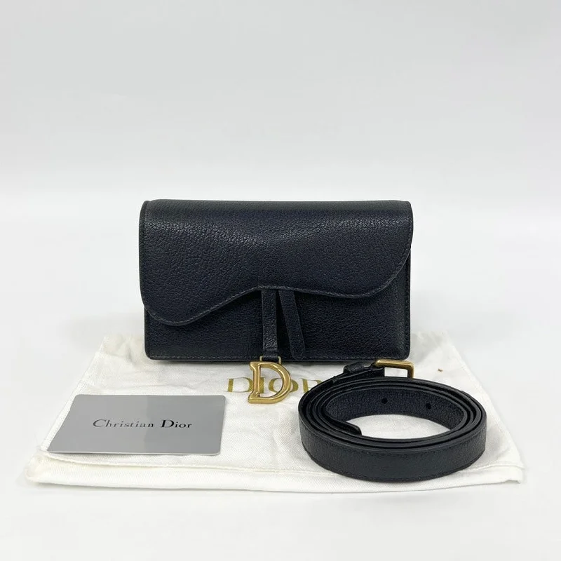 Christian Dior handbags with a snap - button closure and a decorative buckleDior Black Saddle Belt Bum Bag 17x10x3cm