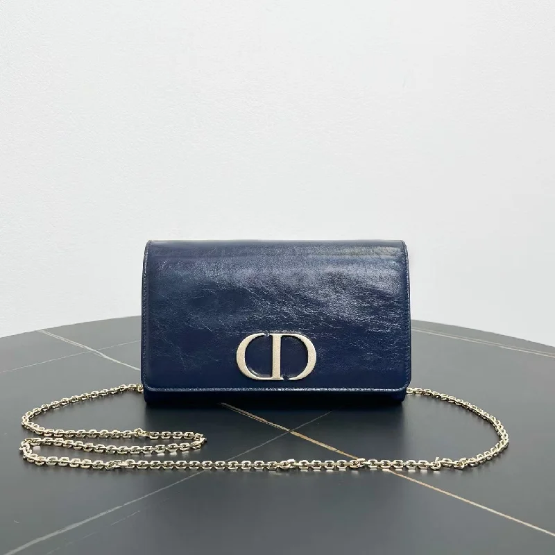 Christian Dior Saddle bags with a patent leather finish for a shiny lookDior Blue Leather Wallet On Chain Medium