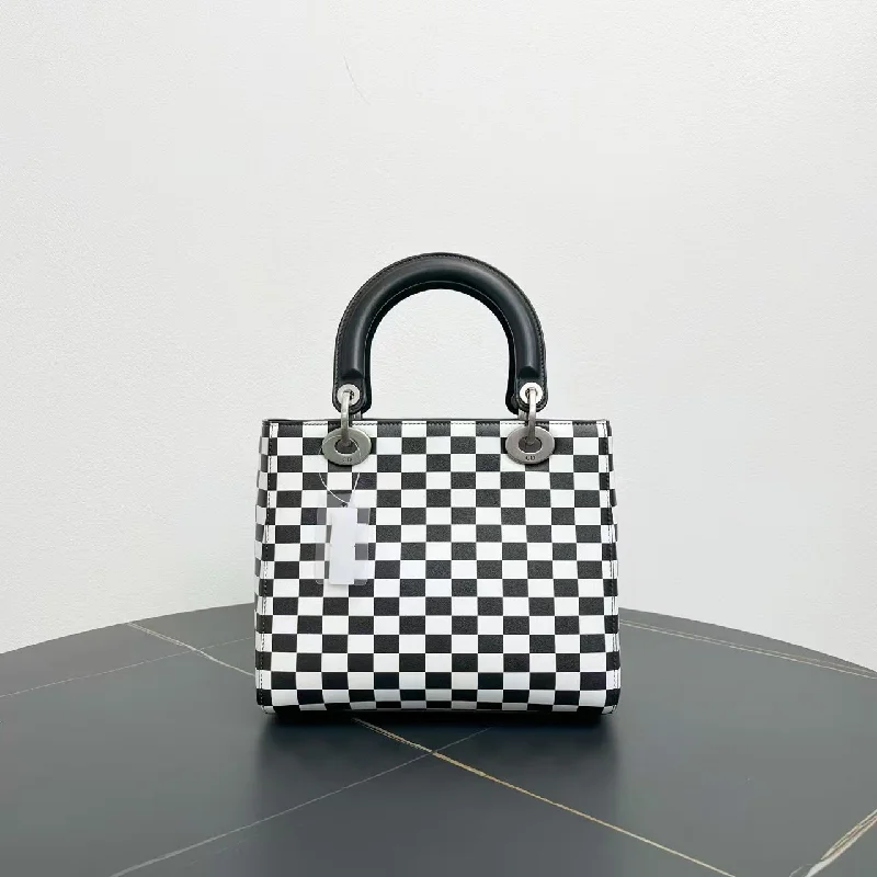 Christian Dior bags with a quilted pattern and gold - toned hardwareDior Lady Black White Checkered Handbag Medium