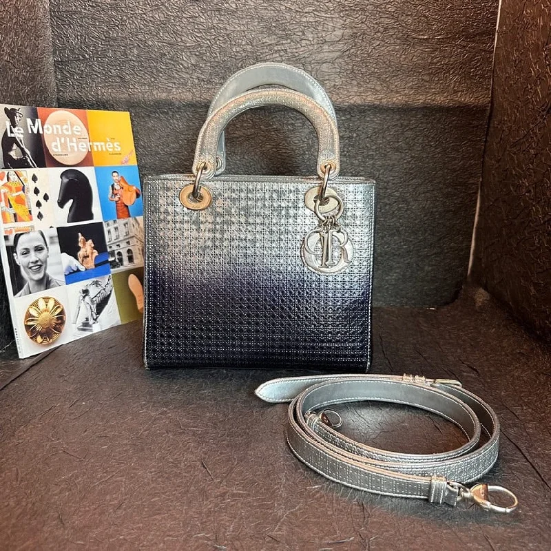 Christian Dior handbags with a back - pocket for quick storageDior Lady Dior Gradient Silver Tote Bag 24cm