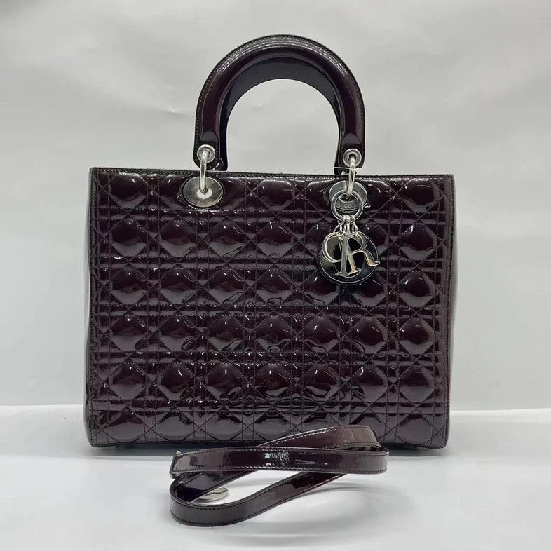 High - fashion Christian Dior bags with a geometric patternDior Lady Dior Large Burgundy Patent Leather Handbag