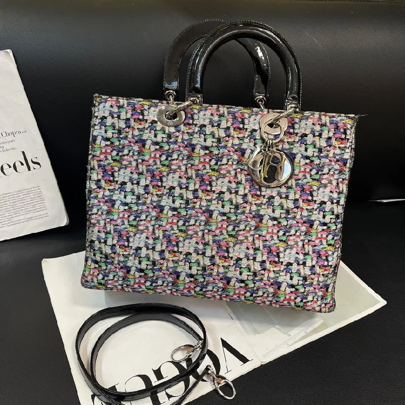 Christian Dior Saddle bags with a studded trim for a bold lookDior Lady Multicolor Tweed Bag 32cm