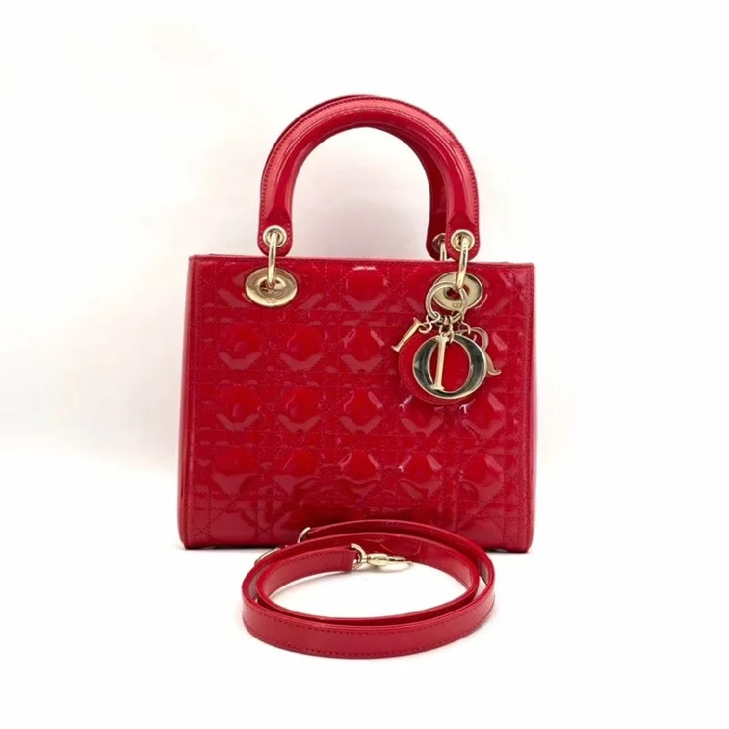 Luxury Christian Dior crossbody bags with a chain - link strapDior Lady Red Patent Leather Bag Medium