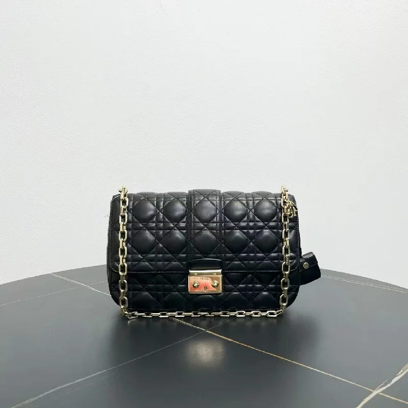 Luxury Christian Dior crossbody bags with a chain - link strapDior Miss Dior Black Leather Chain Bag Medium