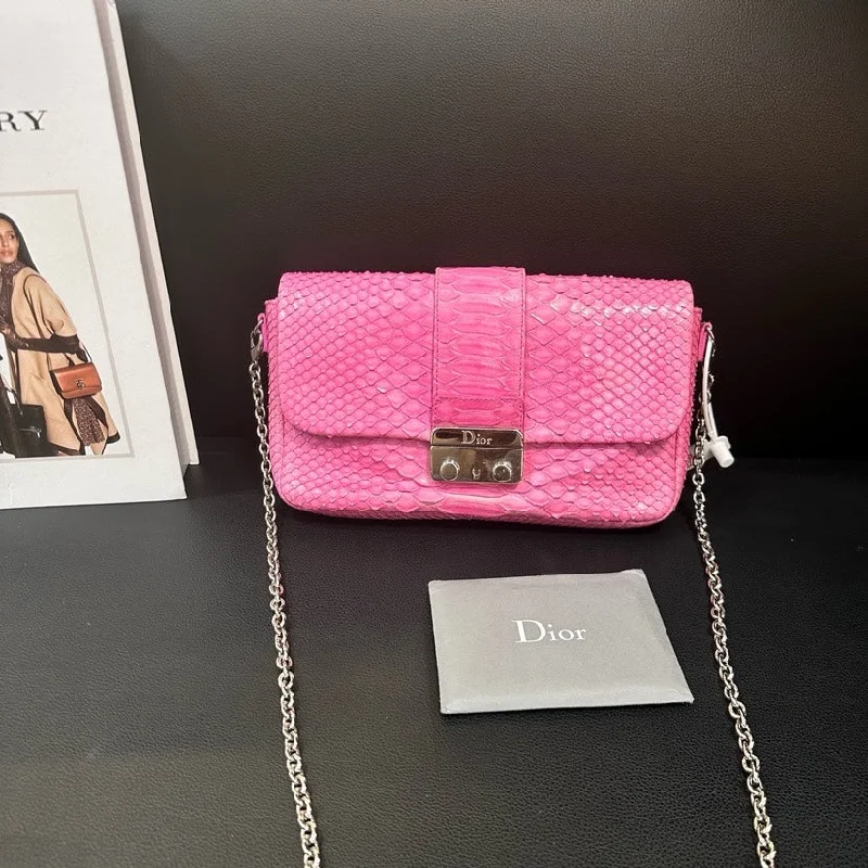 Christian Dior crossbody bags with a front - flap pocket for easy accessDior Miss Dior Pink Snakeskin Chain Bag 23cm