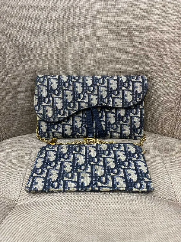 Christian Dior handbags with a removable shoulder strap for versatilityDior Oblique Blue Wallet on Chain 19x11.5cm Full Set