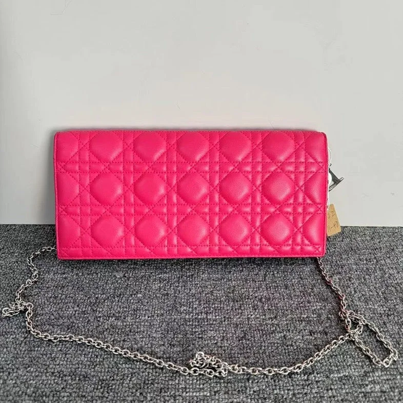 Christian Dior handbags with a removable shoulder strap for versatilityDior Pink Cannage Quilted Wallet On Chain