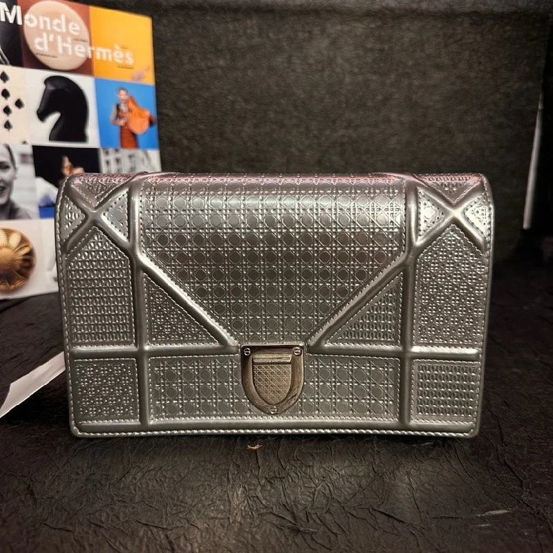 High - fashion Christian Dior bags with a geometric patternDior Silver Cannage Shield 18.5cm Bag