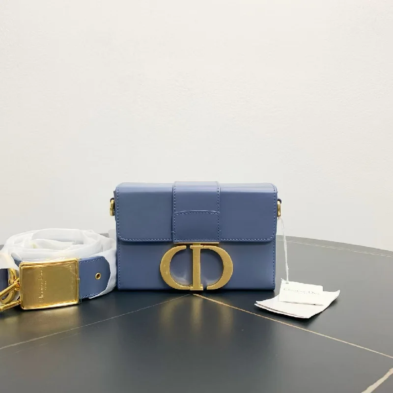 Christian Dior Saddle bags with a distressed leather finishDior Trunk19 Blue Leather Crossbody Bag Compact Size