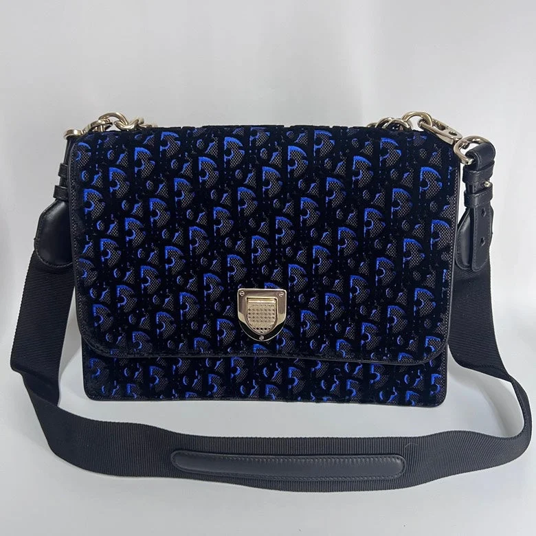 Christian Dior backpacks with a sleek, minimalist silhouetteDior Velvet Leather Chain 2Way Shoulder Bag Blue Black