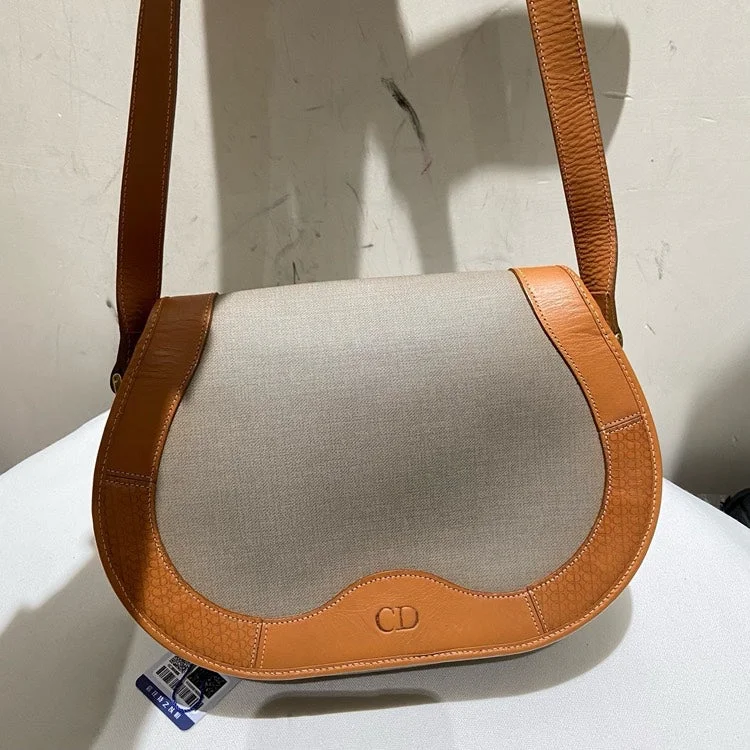 Christian Dior tote bags with a double - handle and shoulder - strap optionDior Vintage Tan Canvas Leather Crossbody Bag Medium