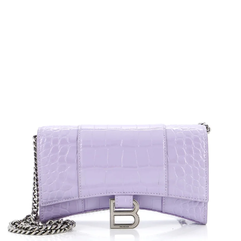 Christian Dior Saddle bags with a studded trim for a bold lookHourglass Chain Wallet Crocodile Embossed Leather