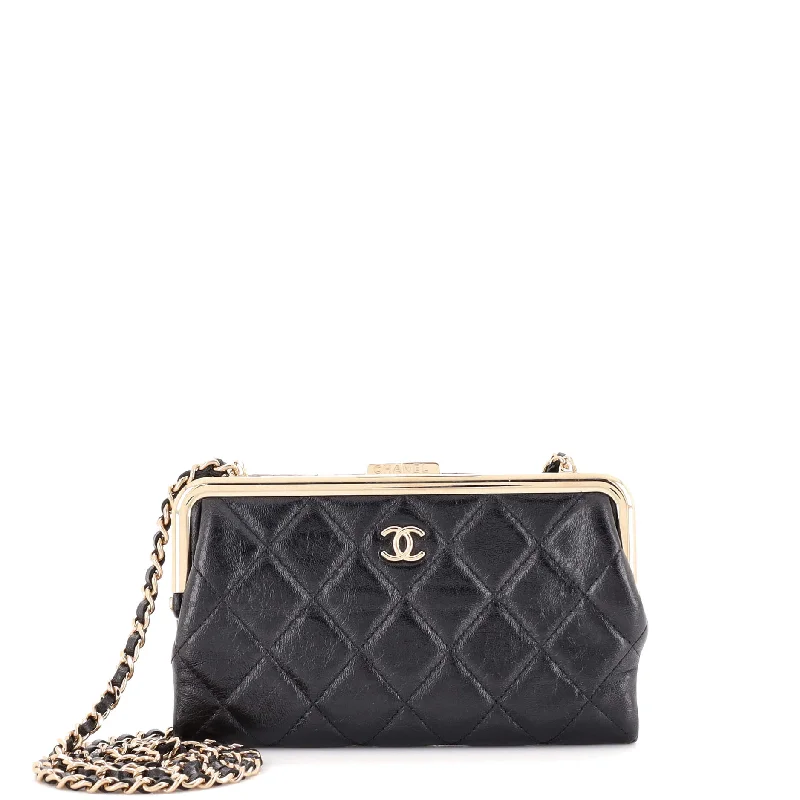 Christian Dior bags with a quilted pattern and gold - toned hardwareLogo Clasp Frame Clutch with Chain Quilted Lambskin Small