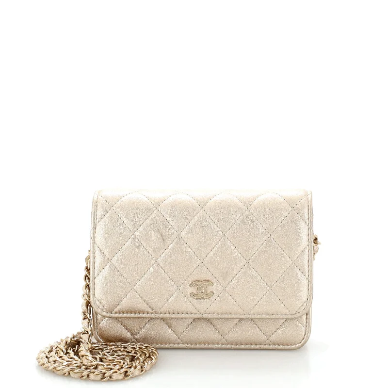 Christian Dior backpacks with a sleek, minimalist silhouetteWallet on Chain Quilted Metallic Lambskin Mini