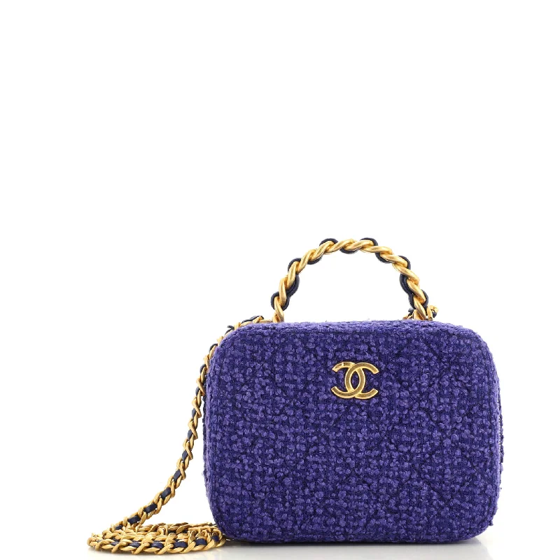 Contemporary Christian Dior handbags with a unique shapeWoven Chain Top Handle Vanity Case Quilted Tweed Small