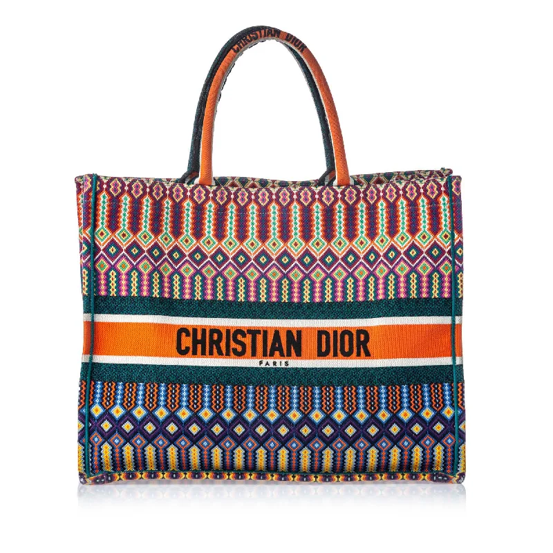 Christian Dior bags with a zip - top closure and multiple compartmentsPre-Loved Dior Multi Canvas Fabric Embroidered Book Tote ITALY