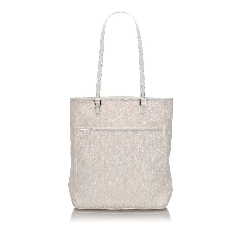 Trendsetting Christian Dior crossbody bags with a colorful strapPre-Loved Dior White Canvas Fabric Oblique Tote Bag France